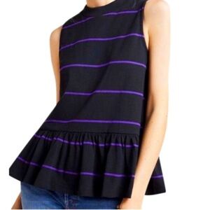 Anthropologie Hildi Black Purple Peplum Top Size Large